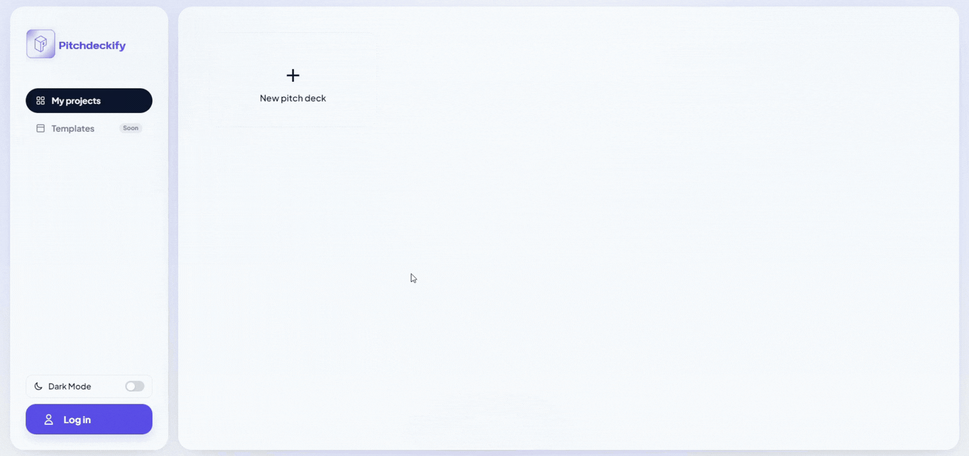 Animated walkthrough showing how to start generating a Pitchdeckify pitch deck